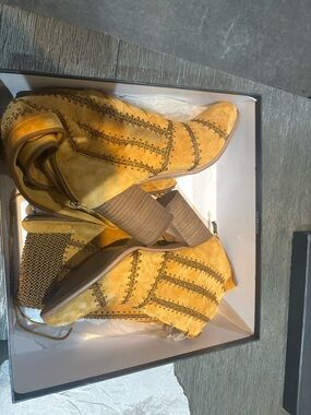 Free People Mustard Suede Ankle Booties with Stacked Heel